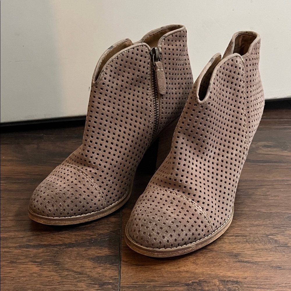 Susina Taupe Perforated Ankle Booties